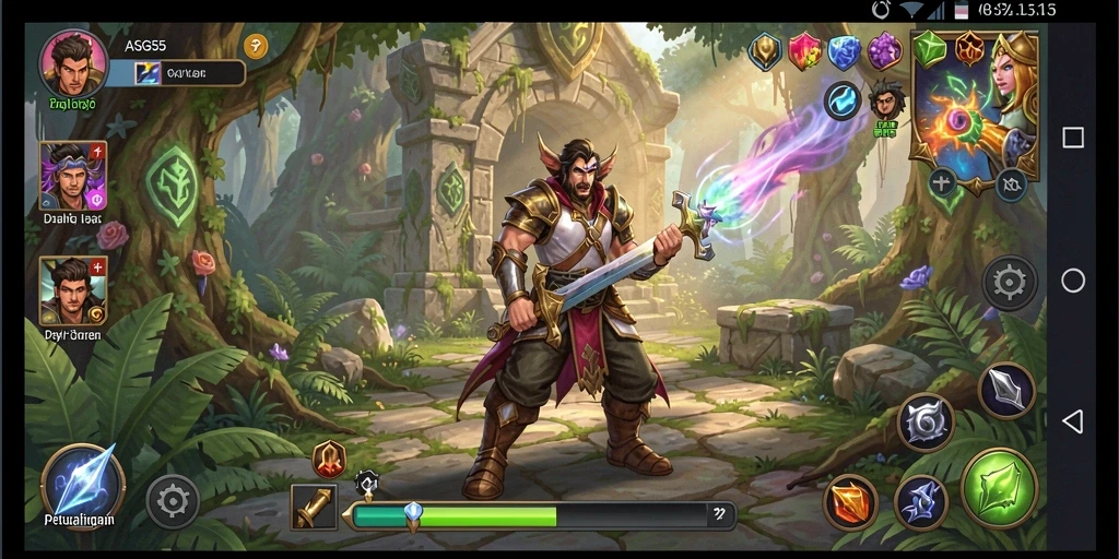 Tangkapan layar gameplay ASG55 menampilkan pertarungan epik di dunia fantasi.