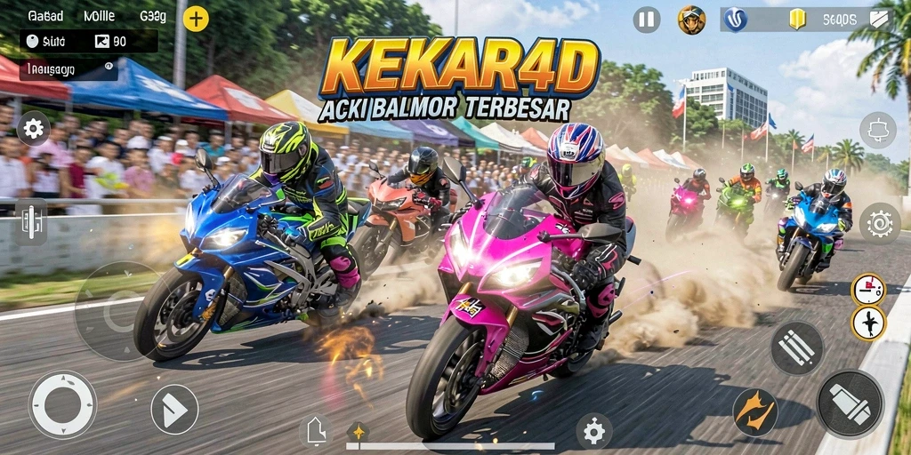 Tangkapan layar dari gameplay KEKAR4D yang menampilkan kecepatan tinggi dan aksi balapan.
