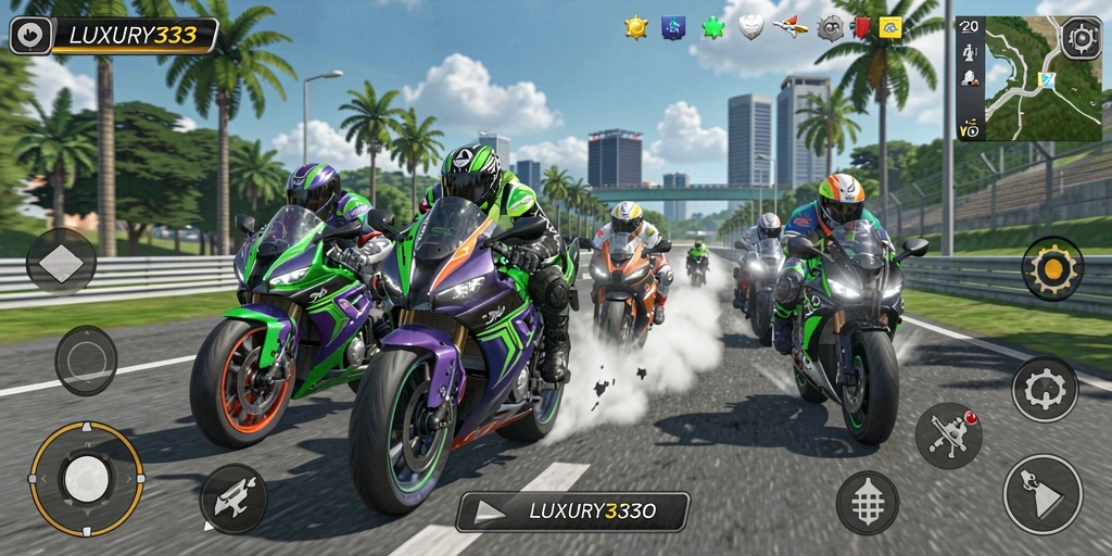 Tampilan gameplay balap motor yang mendebarkan di LUXURY333.