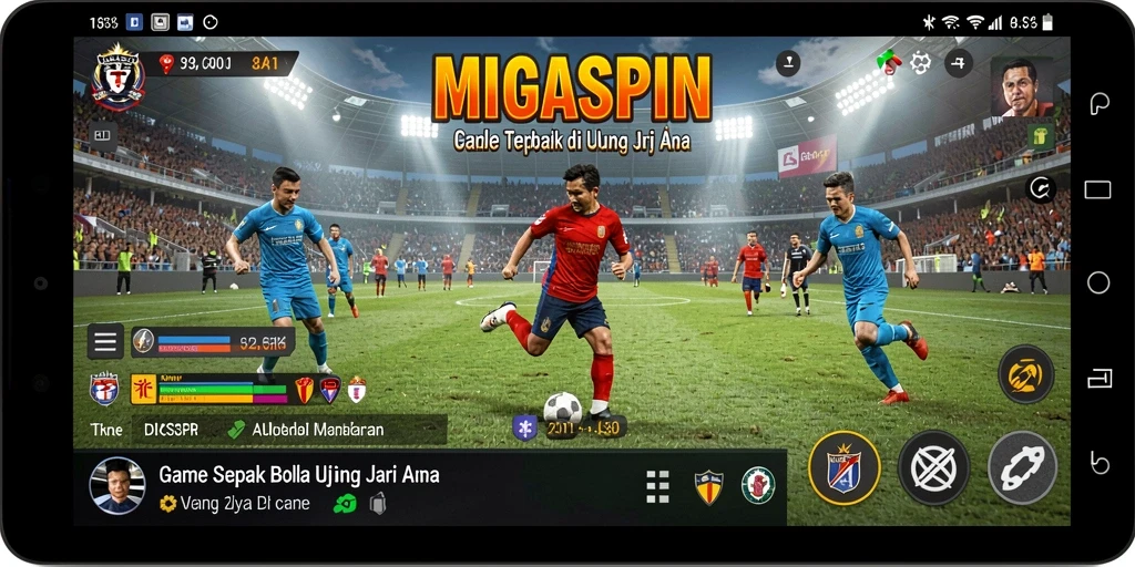 Tampilan gameplay menarik dari MIGASPIN dengan aksi sepak bola yang seru.