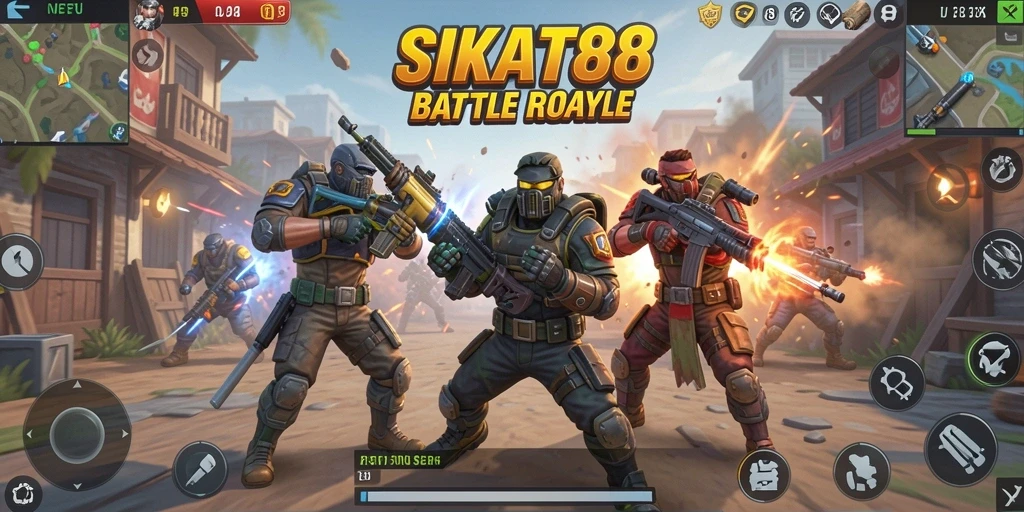 Gameplay seru dalam <strong>SIKAT88</strong> menunjukkan pertarungan intens di arena Battle Royale.