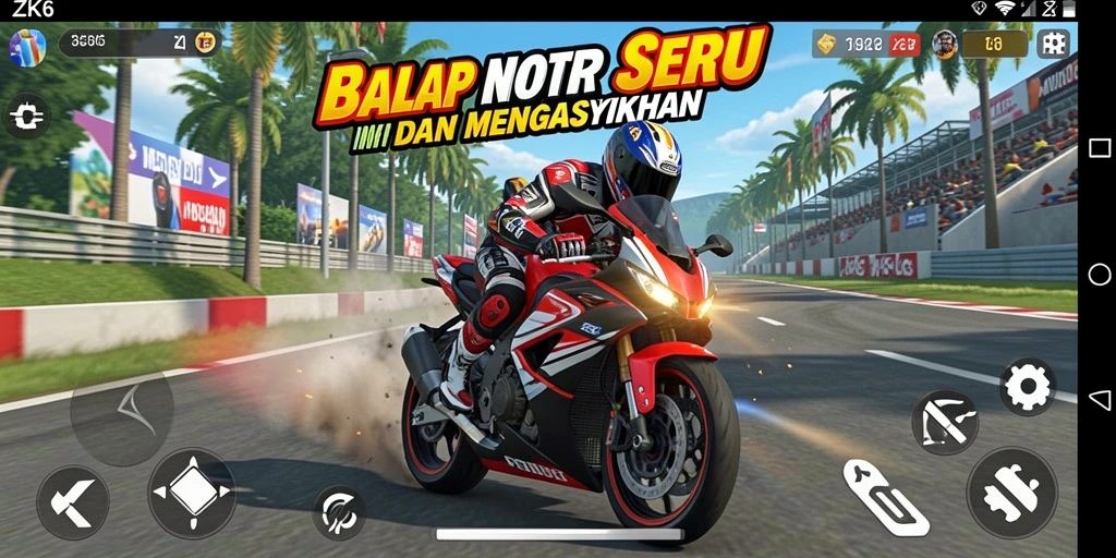 Gameplay mendebarkan dari balap motor ZK6.
